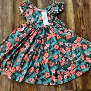 Dot Dot Smile Girls size 3/4 Green Orange Flower Shirt Sleeve Dress NWT